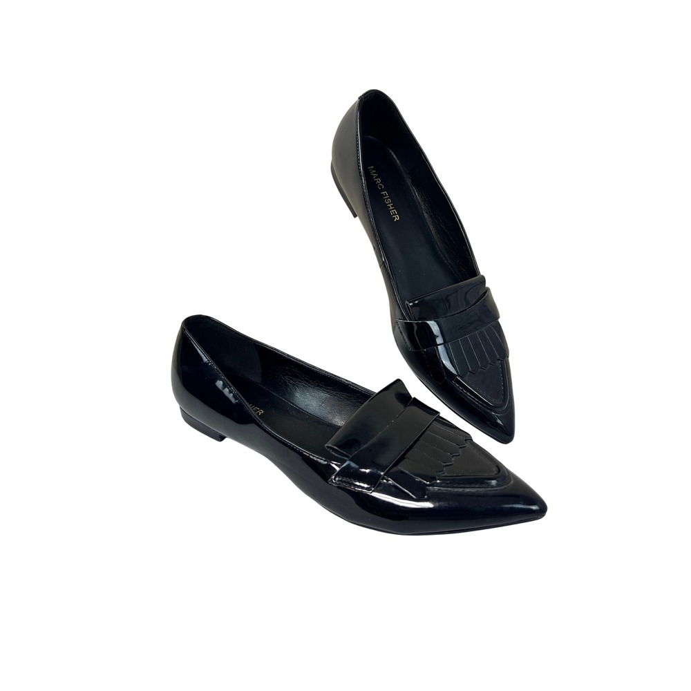 Marc Fisher Loafers Womens 9.5 Black Excellent Patent Kiltie Pointed Toe Flats